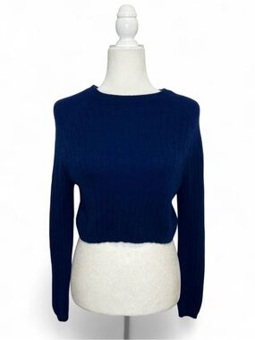 No Name Navy blue ribbed 100% Cashmere cropped sweater